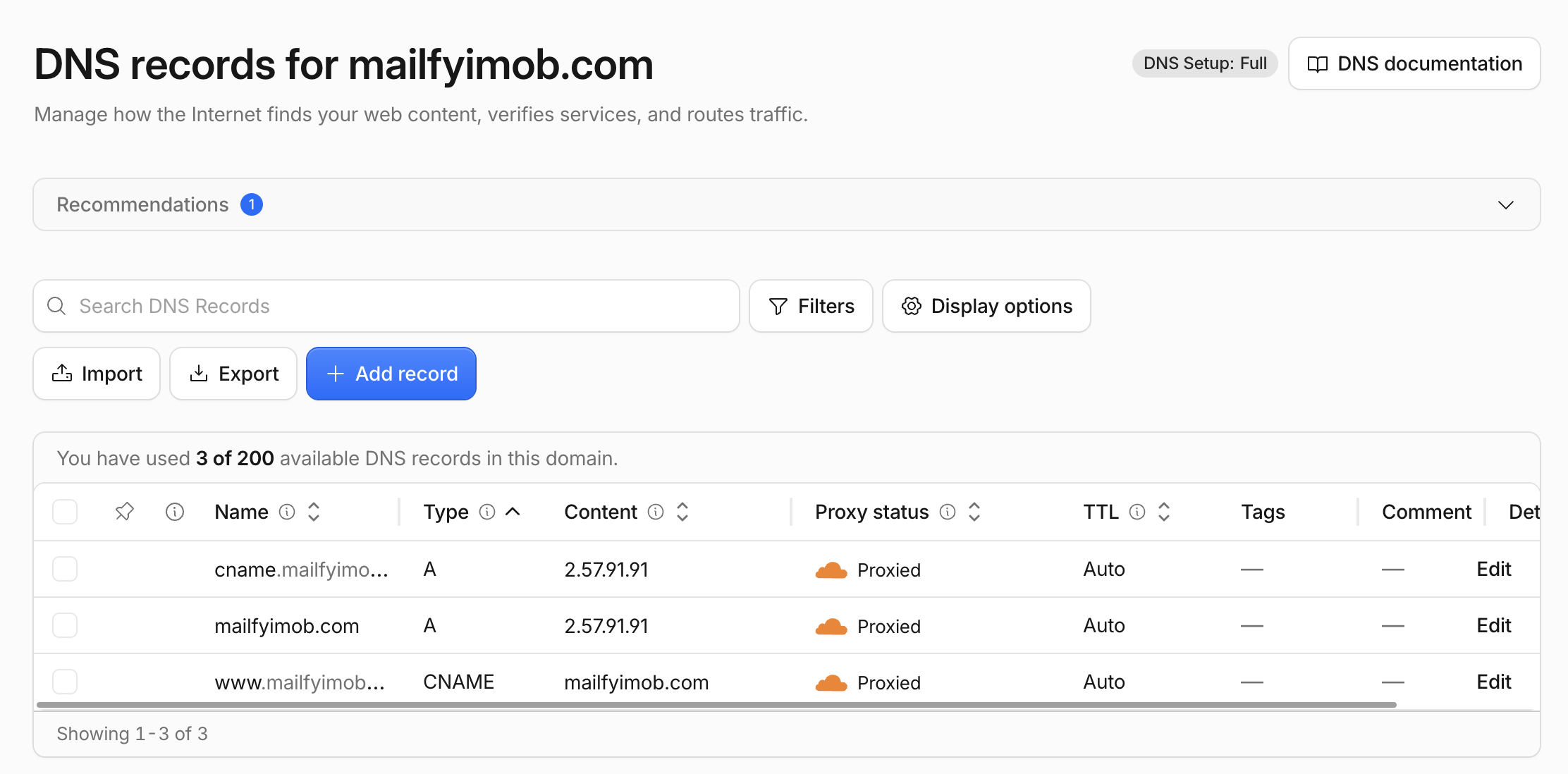 Registro DNS do Fallback Origin no Cloudflare